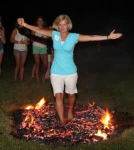 woman walking through fire